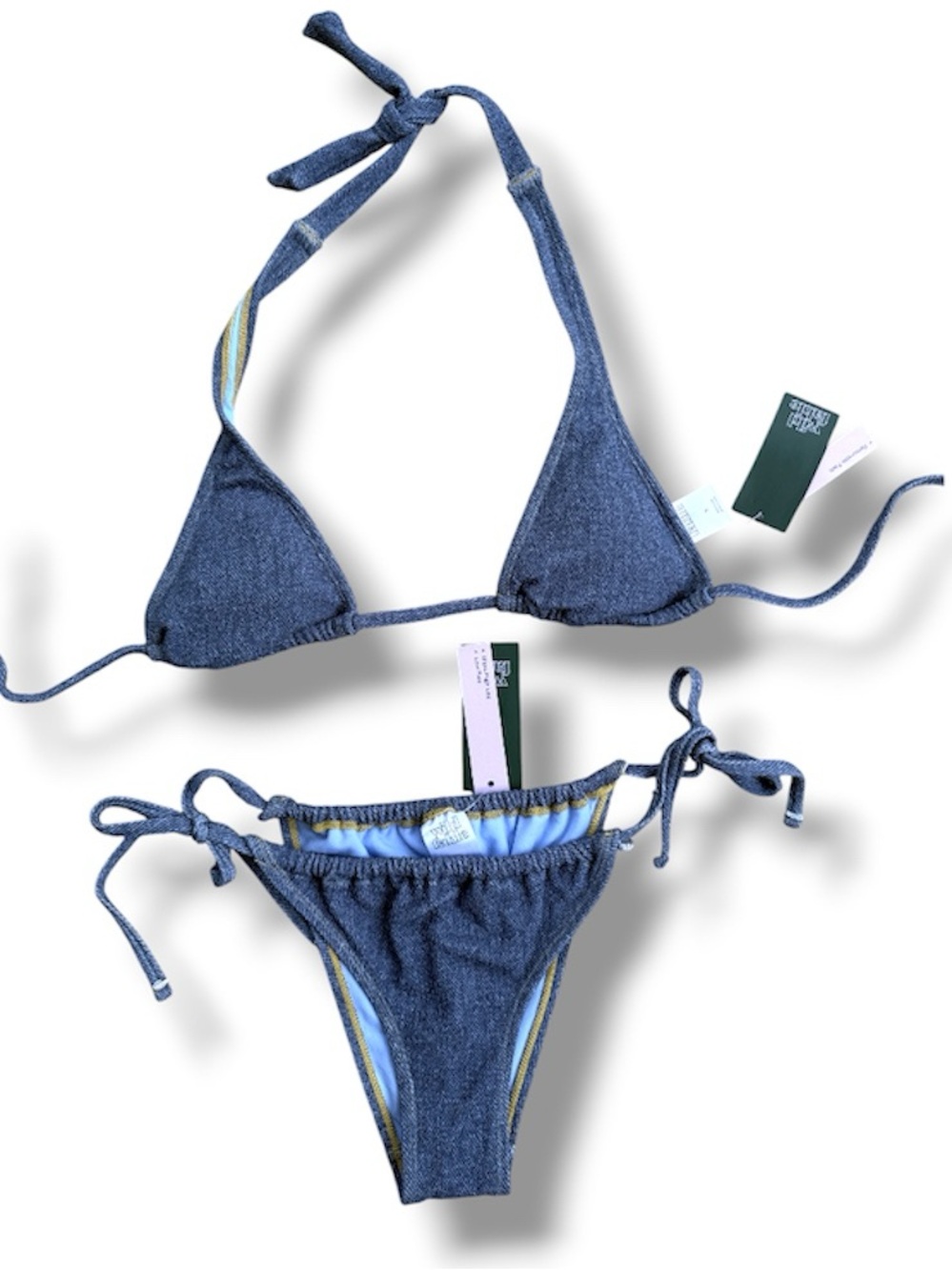 NWT Wild Fable Faux Denim Textured Triangle/String Bikini Size Small - Picture 1 of 9